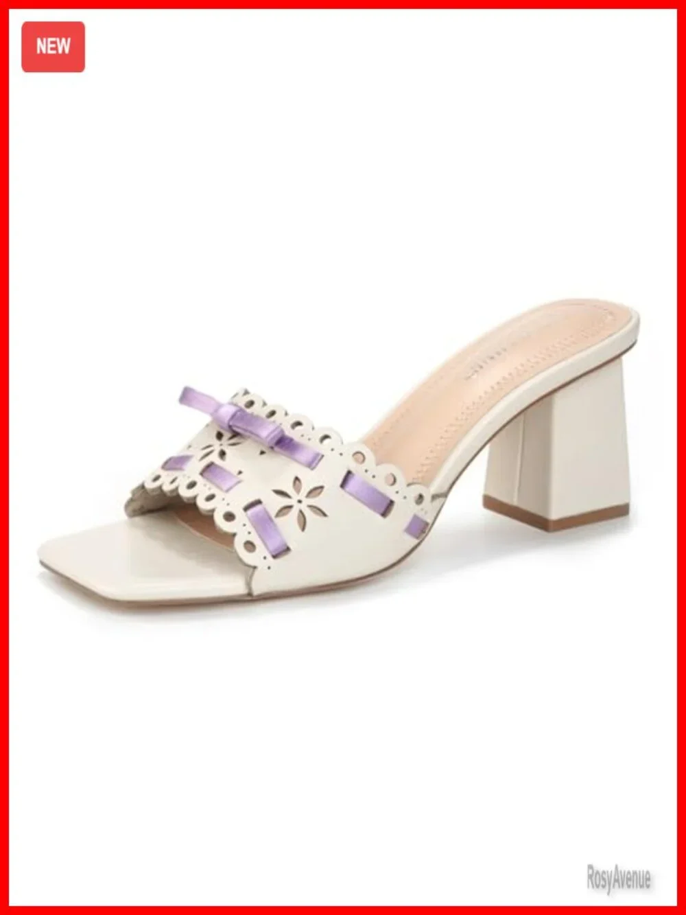 Women's Square Toe Chunky Heel Mule Sandals Bow Adorned Open Toe Heeled Sandals